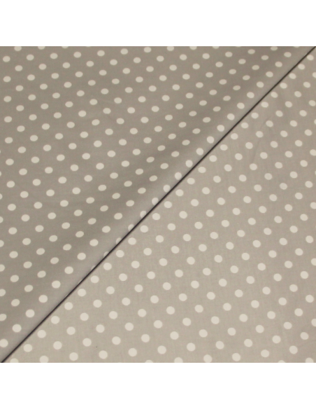 Satin coton & élasthanne - Pois fond gris clair