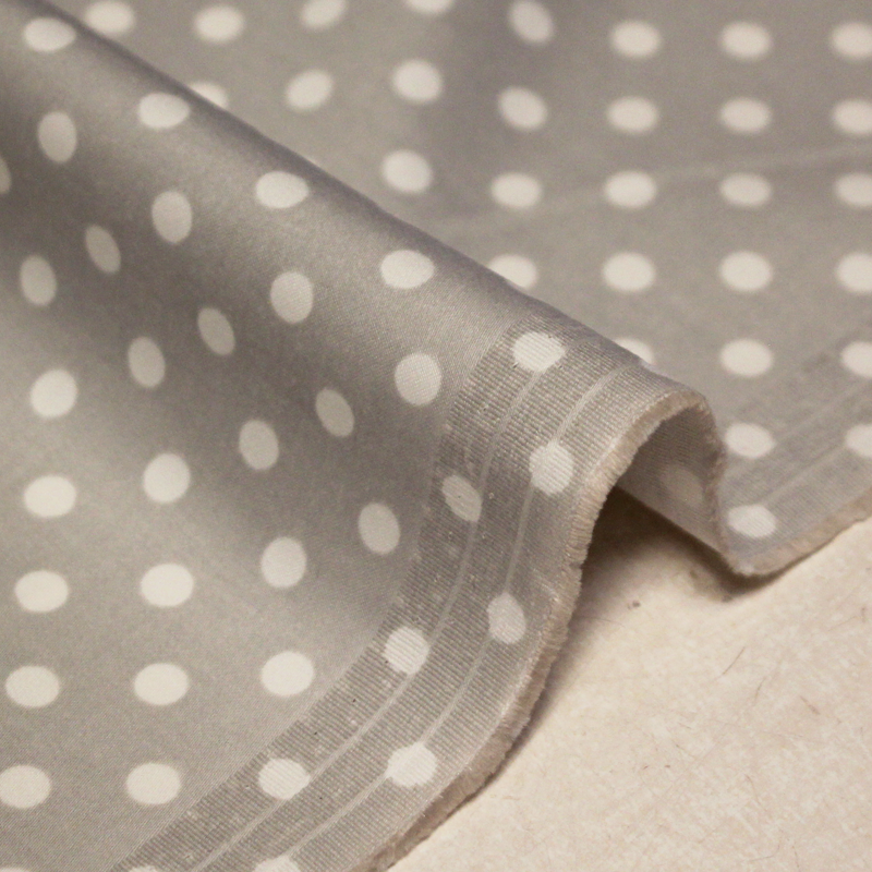 Satin coton & élasthanne - Pois fond gris clair