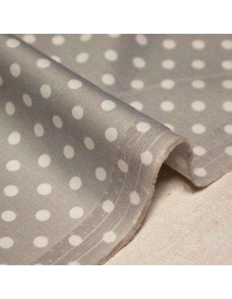 Satin coton & élasthanne - Pois fond gris clair
