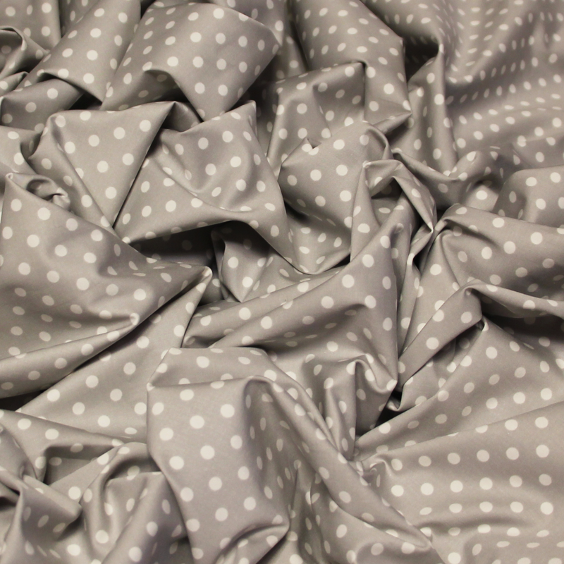 Satin coton & élasthanne - Pois fond gris clair