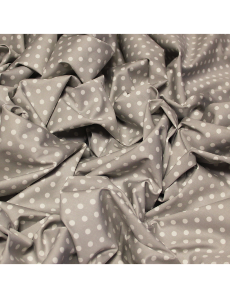 Satin coton & élasthanne - Pois fond gris clair