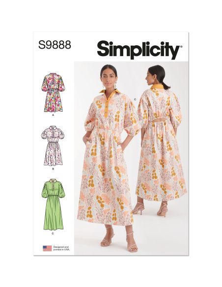 Patron Simplicity 9888.R5 (42-50) - Robe-chemise décontractée à taille élastique