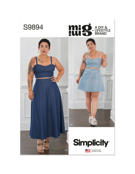 Patron Simplicity 9894.AA (38-46) - Ensemble corset court et jupe en deux longueurs