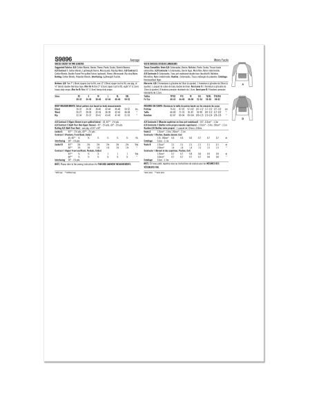 Patron Simplicity 9896.A - Sweat-shirt unisexe à manches raglan