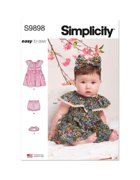 Patron Simplicity 9898.A - Robe, culotte et bandeau pour bébés