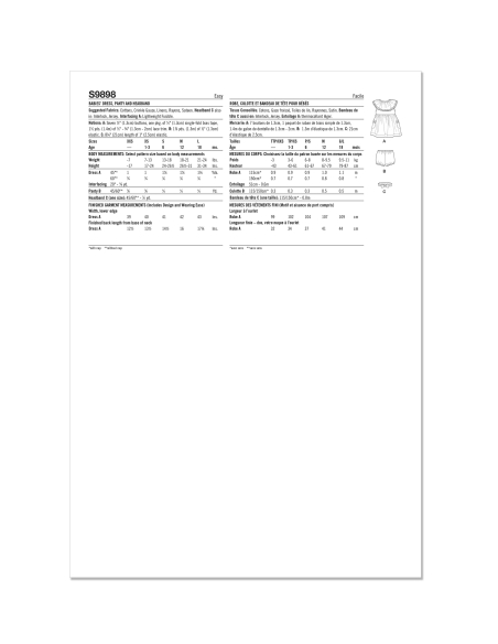 Patron Simplicity 9898.A - Robe, culotte et bandeau pour bébés