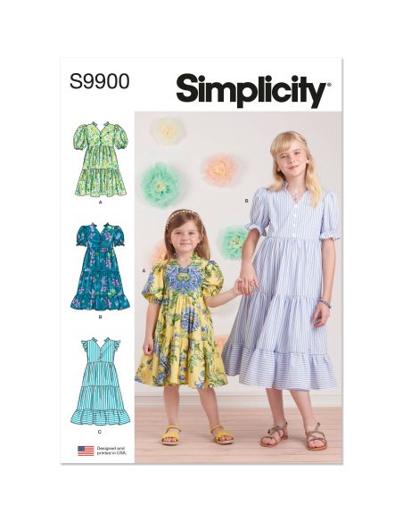 Patron Simplicity 9900.K5 (7-14) - Robe à étages pour enfants avec variations de manches et de longueur