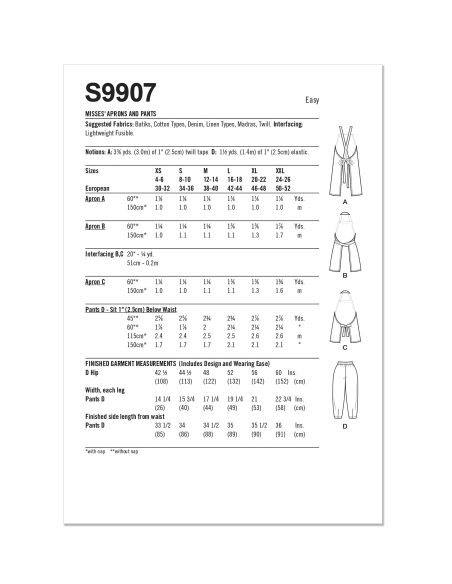 Patron Simplicity 9907.A - Tabliers et pantalons pour femmes par Elaine Heigl Designs