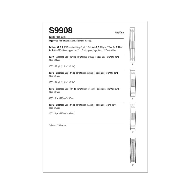 Patron Simplicity 9908 - Sac en quatre tailles