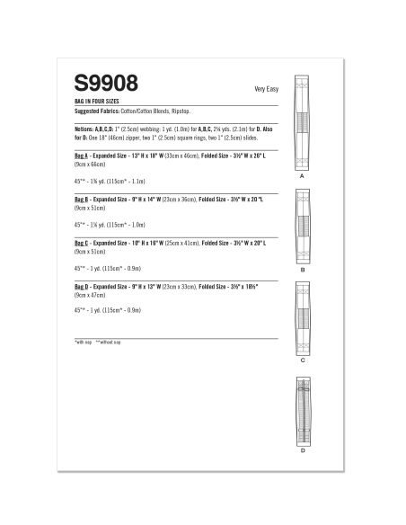 Patron Simplicity 9908 - Sac en quatre tailles