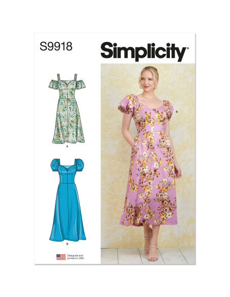 Patron Simplicity 9918.D5 (32-40) - Robe à encolure cœur avec variations de manches et de longueur