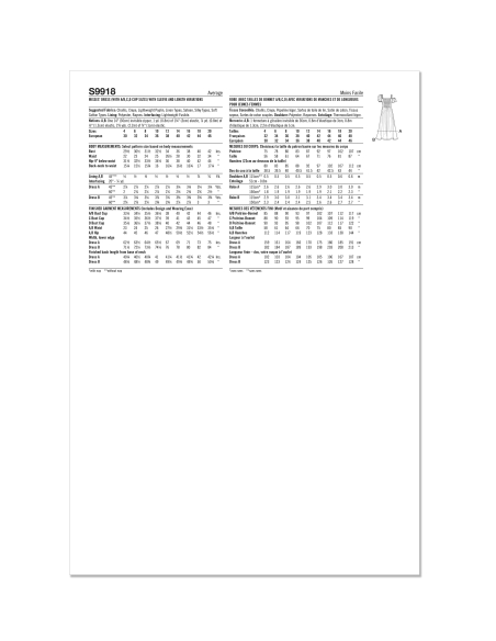 Patron Simplicity 9918.P5 (40-48) - Robe à encolure cœur avec variations de manches et de longueur