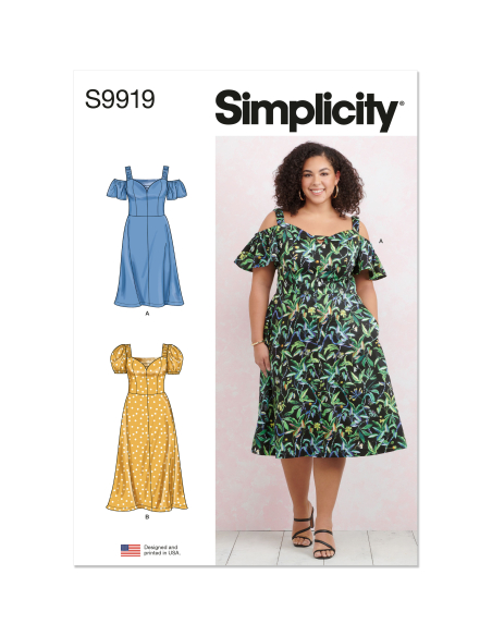 Patron Simplicity 9919.W2 (48-56) - Robe à encolure cœur avec variations de manches et de longueur
