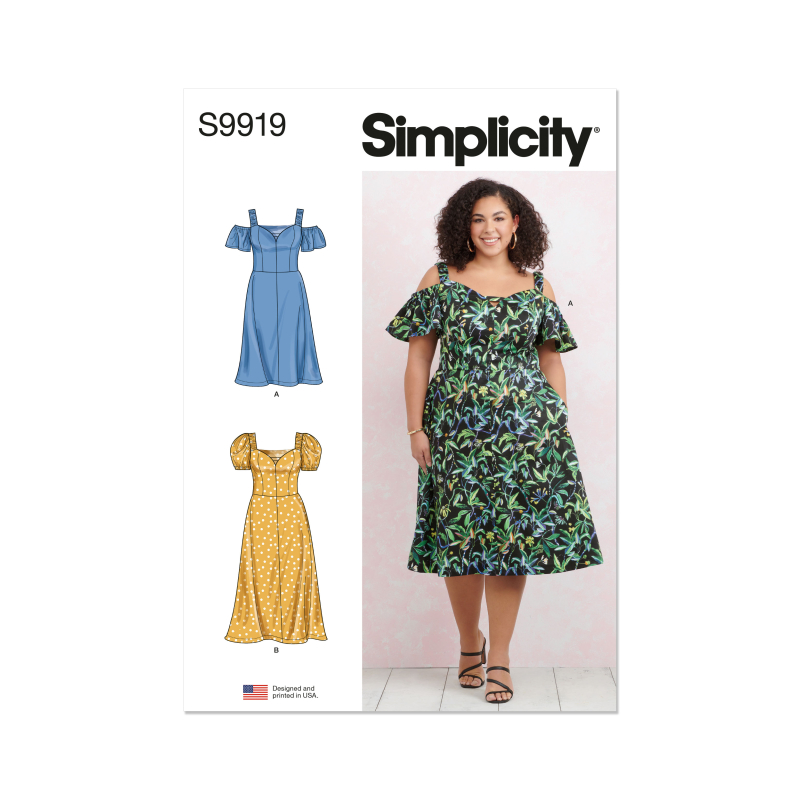 Patron Simplicity 9919.W3 (58-66) - Robe à encolure cœur avec variations de manches et de longueur