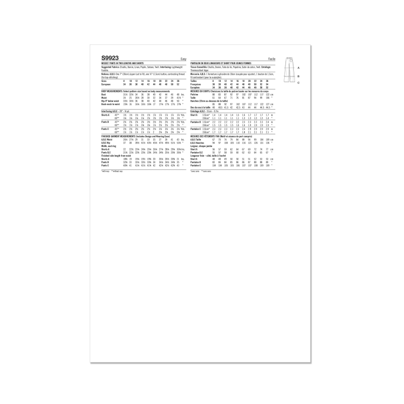 Patron Simplicity 9923.K5 (36-44) - Pantalon et short pour femme avec poches et fermeture éclair