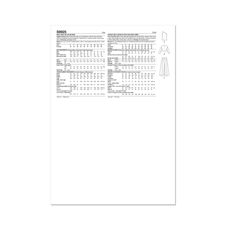 Patron Simplicity 9925.H5 (34-42) - Ensemble pantalon, top asymétrique et boléro pour femme