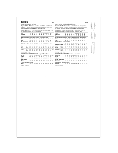 Patron Simplicity 9926.BB (48-56) - Haut ample à manches longues et pantalon large