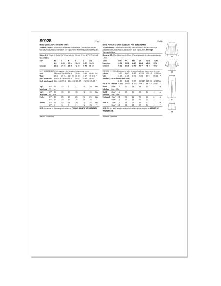 Patron Simplicity 9928.A (32-54) -  Ensemble détente : hauts, pantalons et shorts pour femme