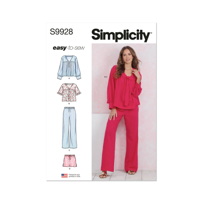 Patron Simplicity 9928.A (32-54) -  Ensemble détente : hauts, pantalons et shorts pour femme
