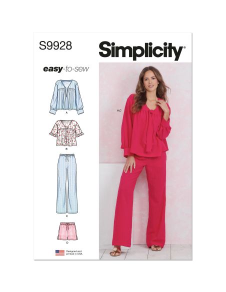 Patron Simplicity 9928.A (32-54) -  Ensemble détente : hauts, pantalons et shorts pour femme