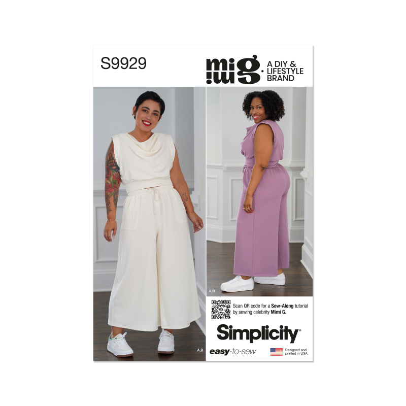 Patron Simplicity 9929.AA (32-50) -  Ensemble détente avec top drapé et pantalon large