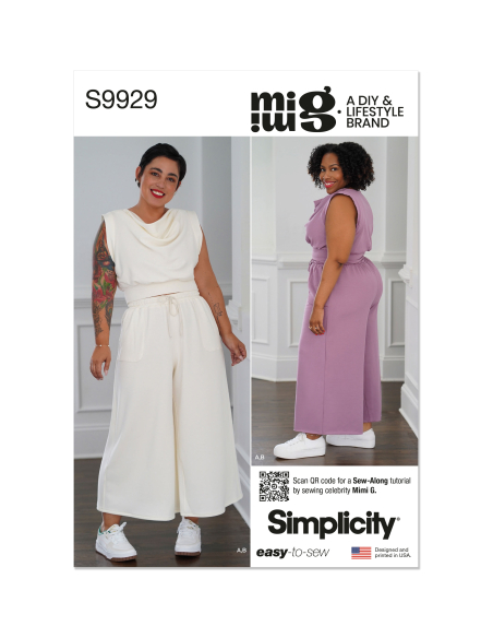 Patron Simplicity 9929.BB (48-66) -  Ensemble détente avec top drapé et pantalon large