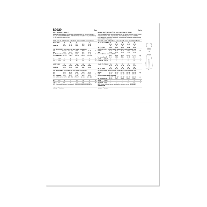 Patron Simplicity 9929.BB (48-66) -  Ensemble détente avec top drapé et pantalon large