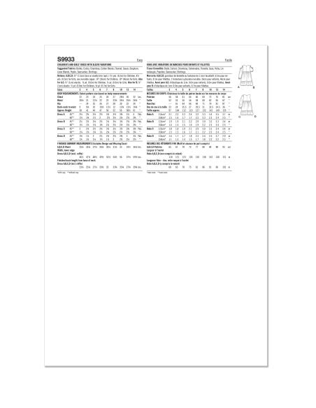 Patron Simplicity 9933.HH (3-6) -  Robe à étages pour enfants et jeunes filles avec variations de manches