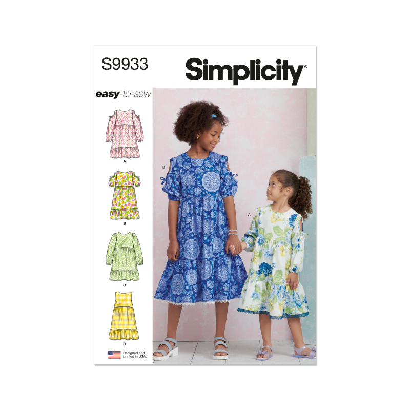 Patron Simplicity 9933.HH (3-6) -  Robe à étages pour enfants et jeunes filles avec variations de manches
