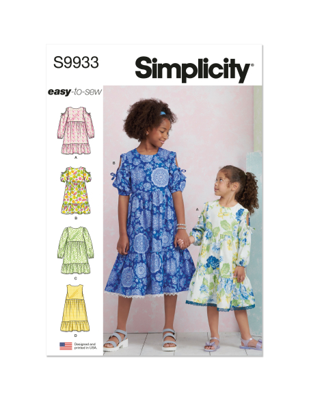 Patron Simplicity 9933.HH (3-6) -  Robe à étages pour enfants et jeunes filles avec variations de manches