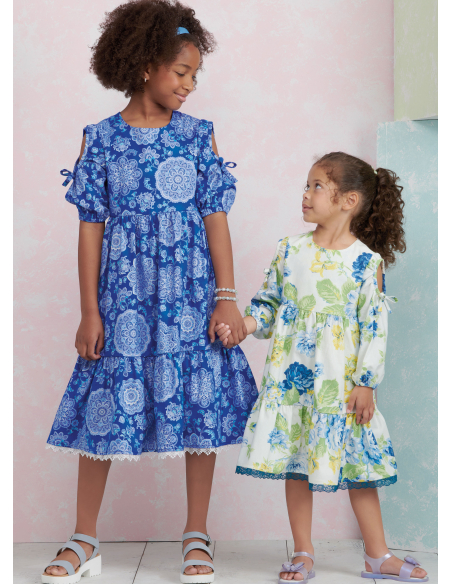Patron Simplicity 9933.HH (3-6) -  Robe à étages pour enfants et jeunes filles avec variations de manches