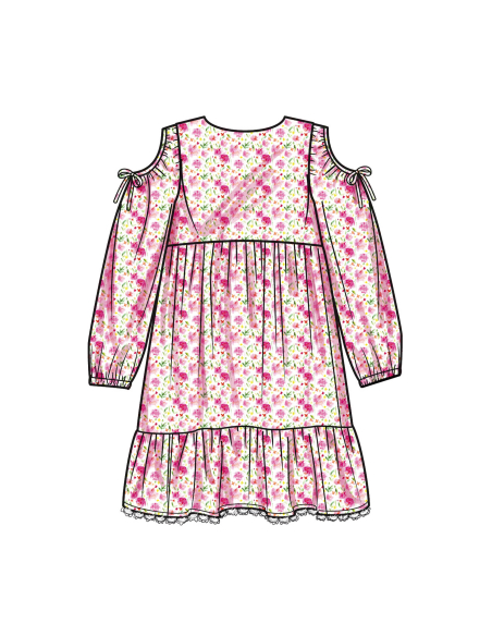 Patron Simplicity 9933.HH (3-6) -  Robe à étages pour enfants et jeunes filles avec variations de manches