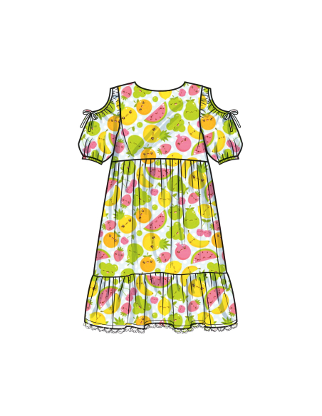 Patron Simplicity 9933.HH (3-6) -  Robe à étages pour enfants et jeunes filles avec variations de manches