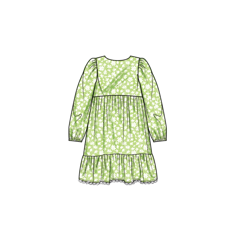 Patron Simplicity 9933.HH (3-6) -  Robe à étages pour enfants et jeunes filles avec variations de manches