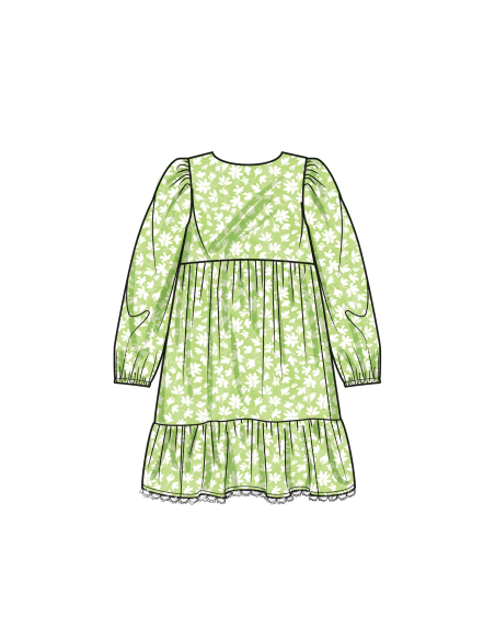 Patron Simplicity 9933.HH (3-6) -  Robe à étages pour enfants et jeunes filles avec variations de manches