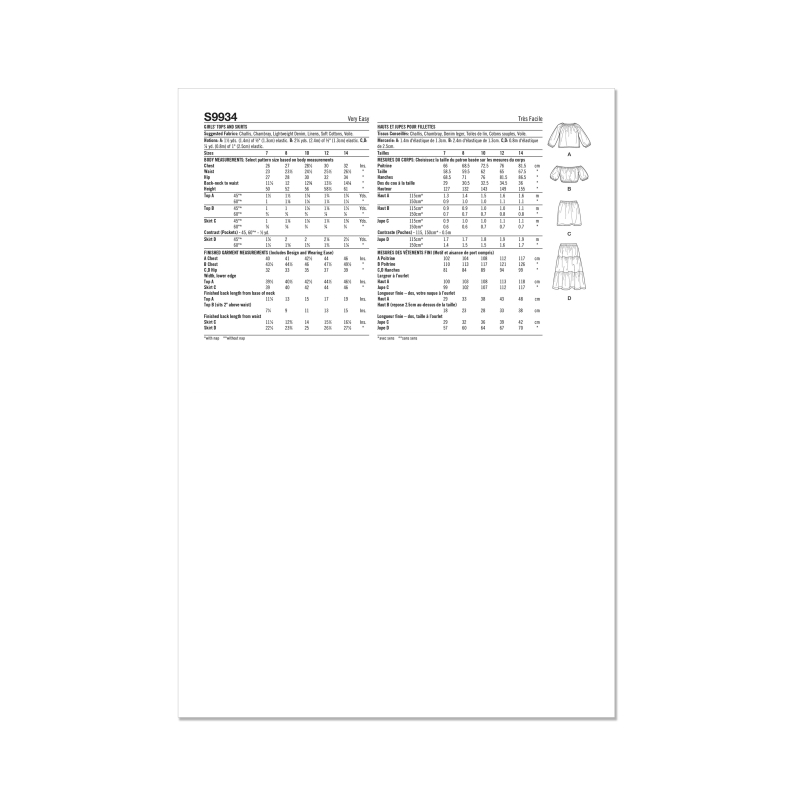 Patron Simplicity 9934.A (7-14) - Ensembles de hauts et jupes