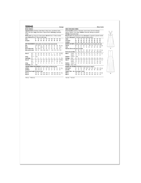 Patron Simplicity 9946.K5 (36-44) - Robe à encolure profonde ou dégagée avec découpes modernes