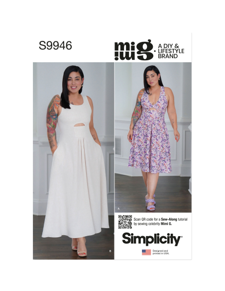 Patron Simplicity 9946.Y5 (46-54) - Robe à encolure profonde ou dégagée avec découpes modernes