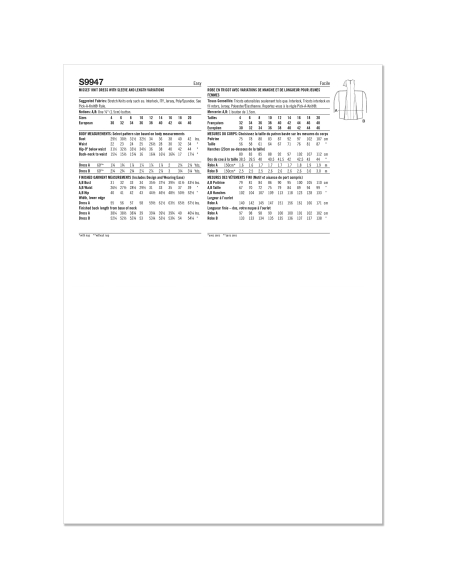 Patron Simplicity 9947.D5 (32-40) - Robe portefeuille en maille avec variations de manches et de longueur