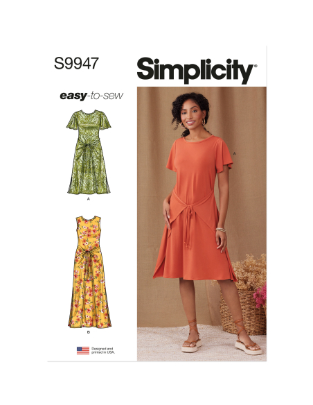 Patron Simplicity 9947.D5 (32-40) - Robe portefeuille en maille avec variations de manches et de longueur