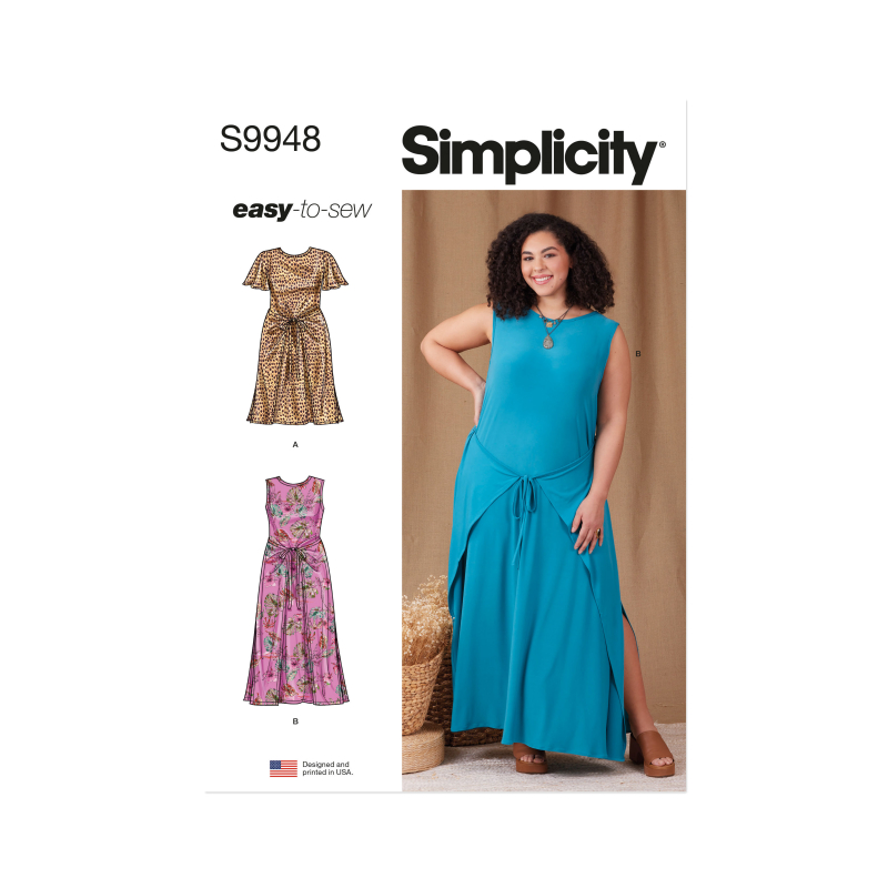 Patron Simplicity 9948.W3 (58-66) - Robe portefeuille en maille avec variations de manches et de longueur