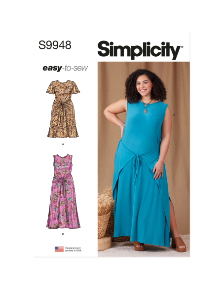 Patron Simplicity 9948.W3 (58-66) - Robe portefeuille en maille avec variations de manches et de longueur