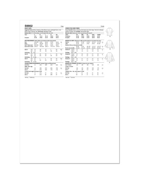 Patron Simplicity 9952.A (36-54) - Chemises amples pour femme avec options de col et de manches