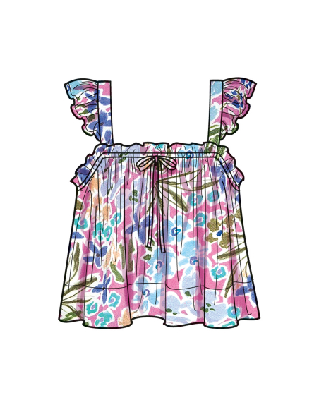 Patron Simplicity 9953.D5 (32-40) - Hauts pour femmes avec encolure élastiquée et options de volants