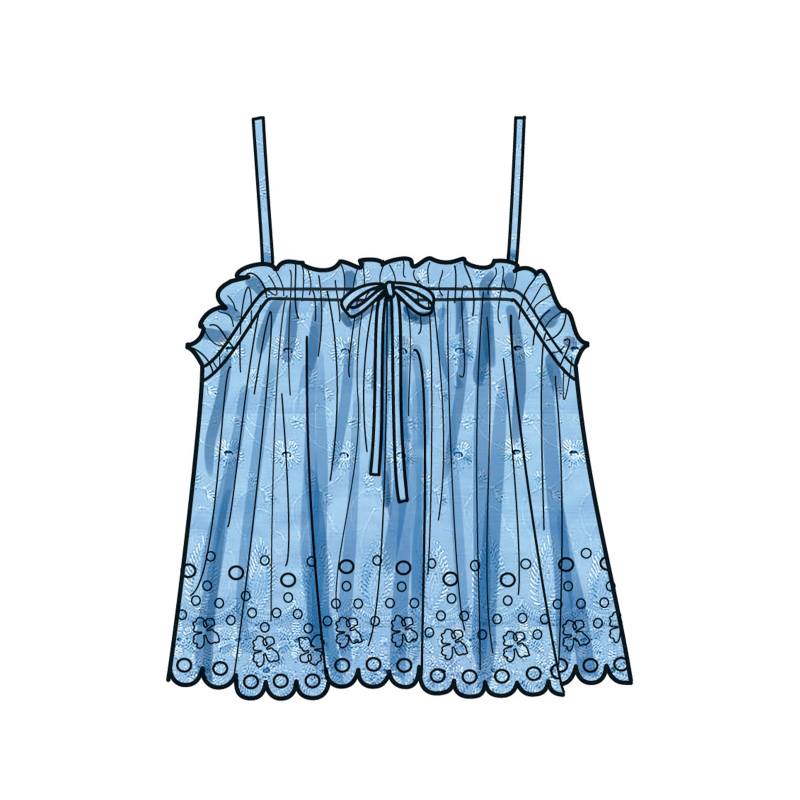 Patron Simplicity 9953.D5 (32-40) - Hauts pour femmes avec encolure élastiquée et options de volants