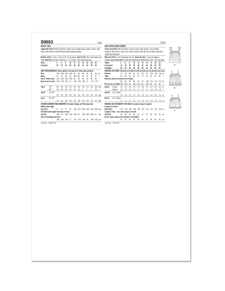 Patron Simplicity 9953.R5 (42-50) - Hauts pour femmes avec encolure élastiquée et options de volants