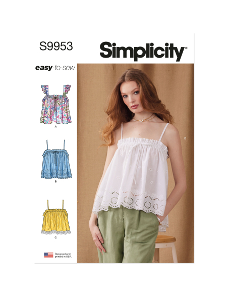 Patron Simplicity 9953.R5 (42-50) - Hauts pour femmes avec encolure élastiquée et options de volants
