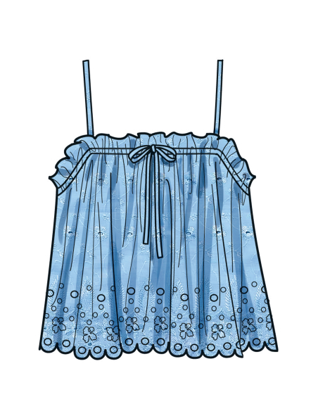 Patron Simplicity 9953.R5 (42-50) - Hauts pour femmes avec encolure élastiquée et options de volants