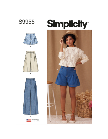 Patron Simplicity 9955.Y5 (46-54) - Short et pantalon pour femmes avec plis et jambes larges