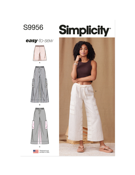 Patron Simplicity 9956.A (32-54) - Shorts et pantalons pour femmes à taille élastiquée et jambes larges